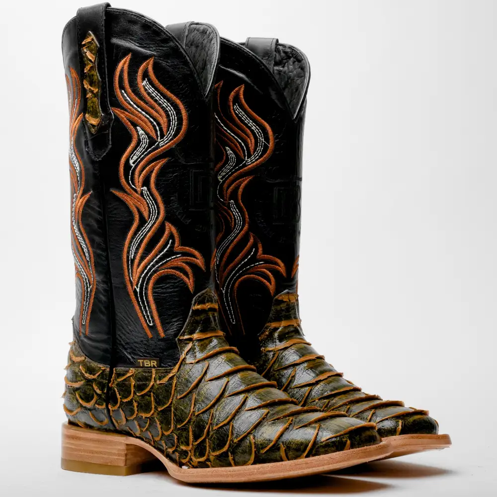 Rustic Honey Jumbo Python Leather Boots - Square Toe