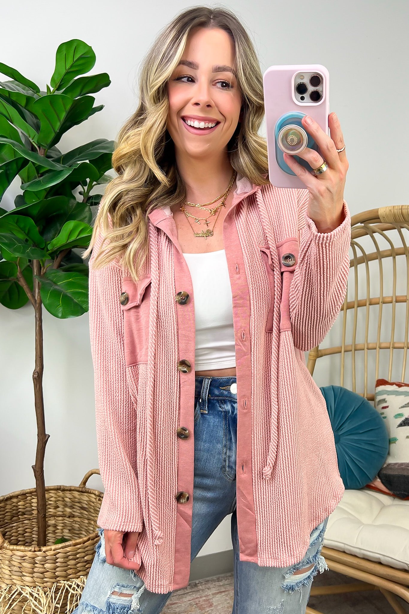 Saturday Satisfaction Ribbed Hooded Shacket