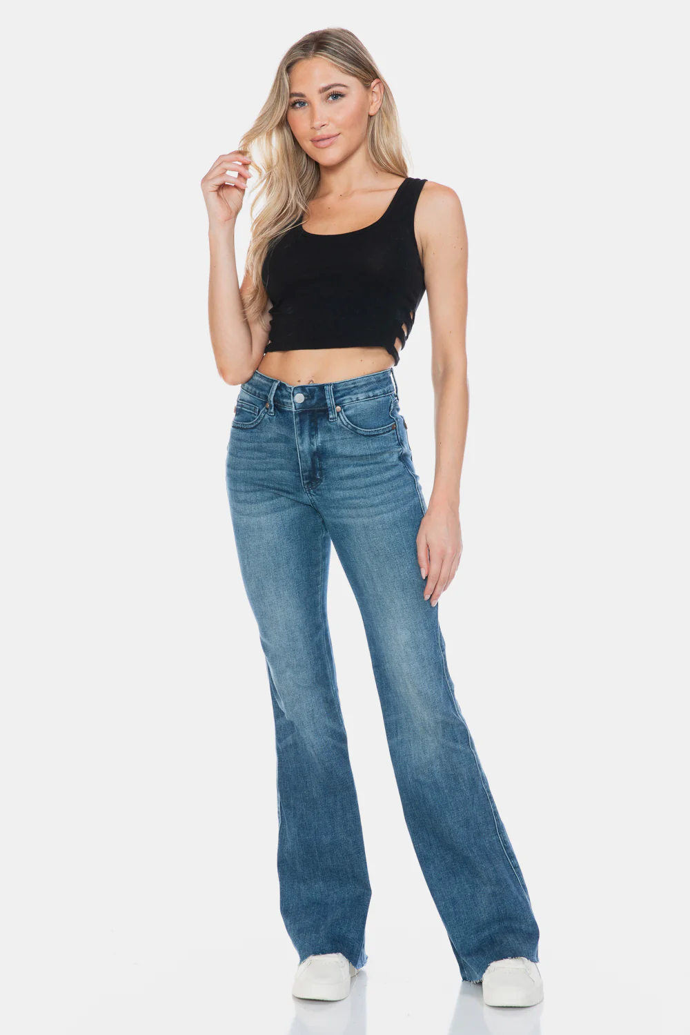 Blue Full Size Tummy Control Cut Hem Flare Jeans