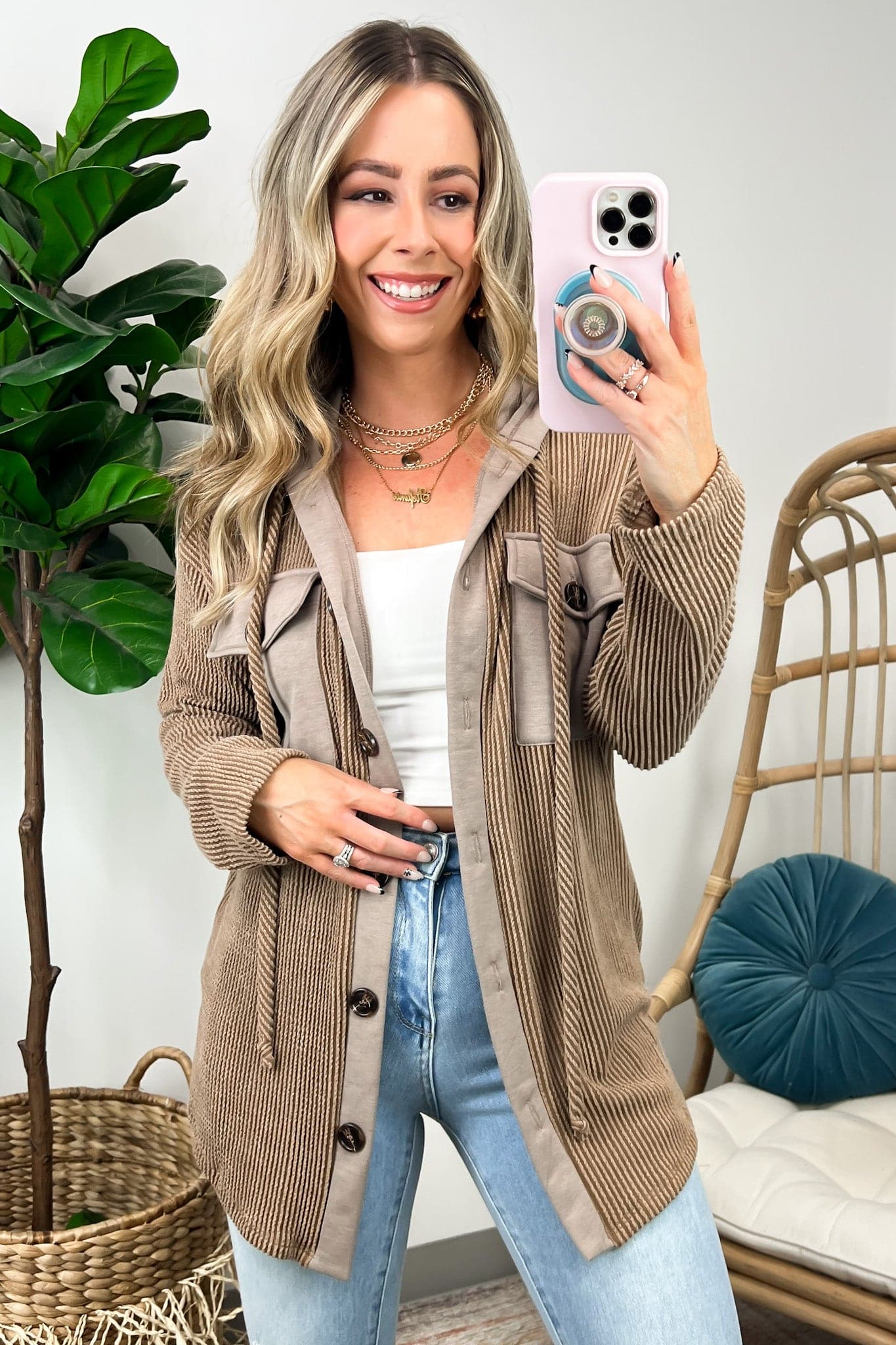 Saturday Satisfaction Ribbed Hooded Shacket