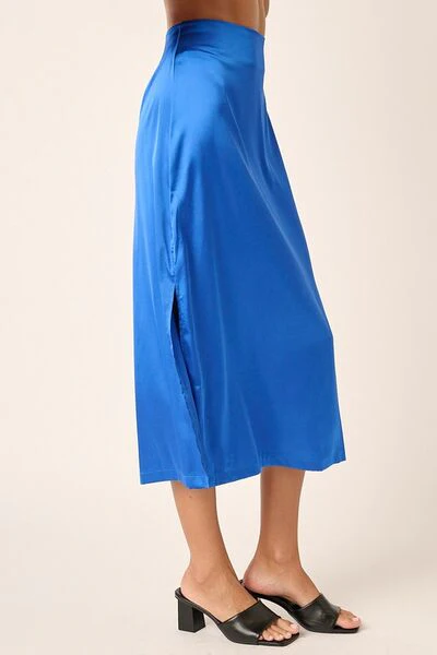Side Slit Satin Midi Skirt