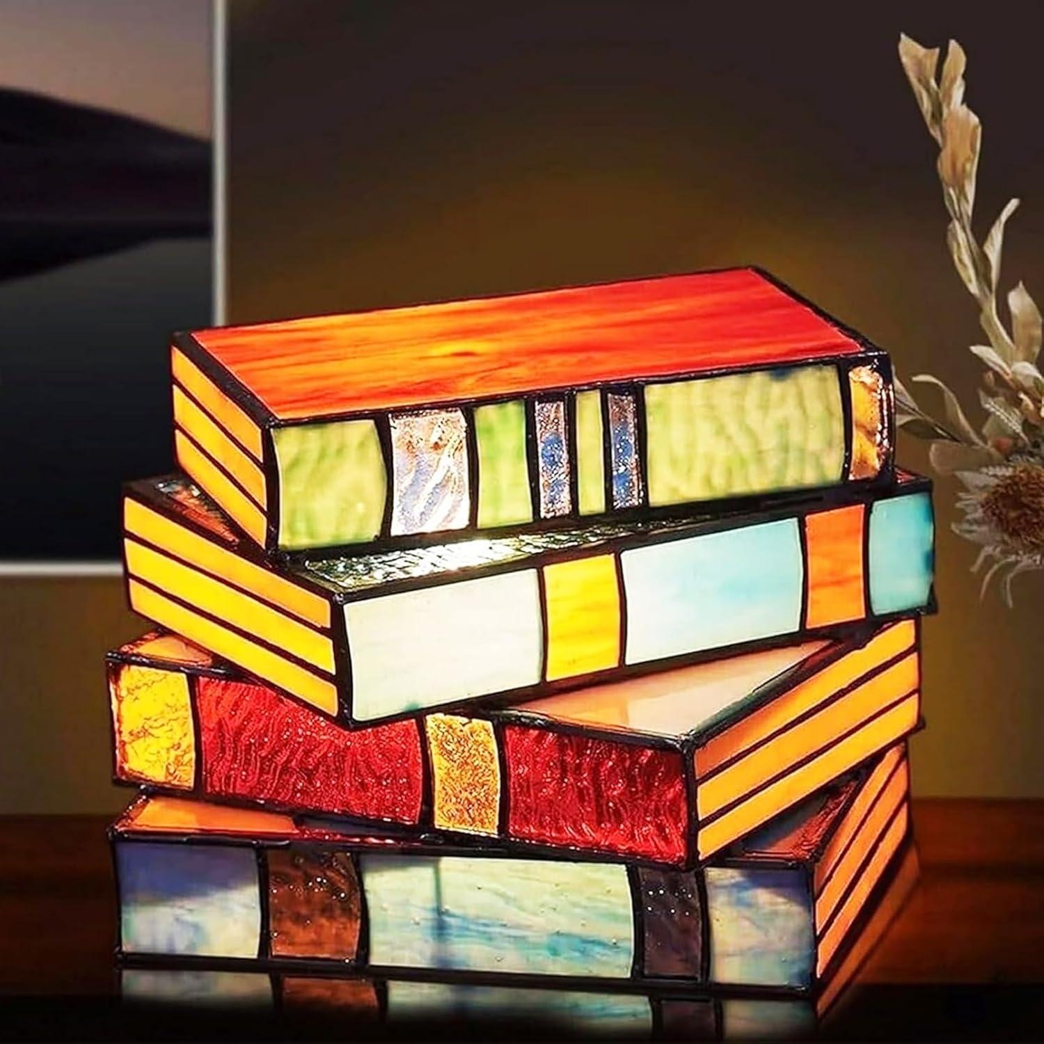 Stained Glass Stacked Books Lamp