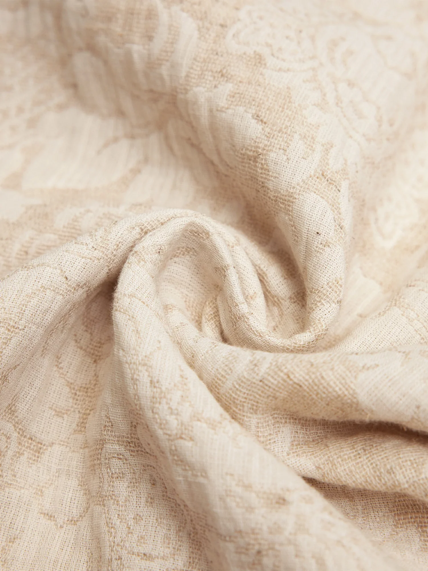 Cotton & Linen Lapel Long Sleeve Jacquard Blouse