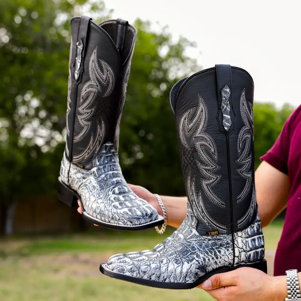 Rustic Eclipse Caiman Neck Leather Boots - Square Toe