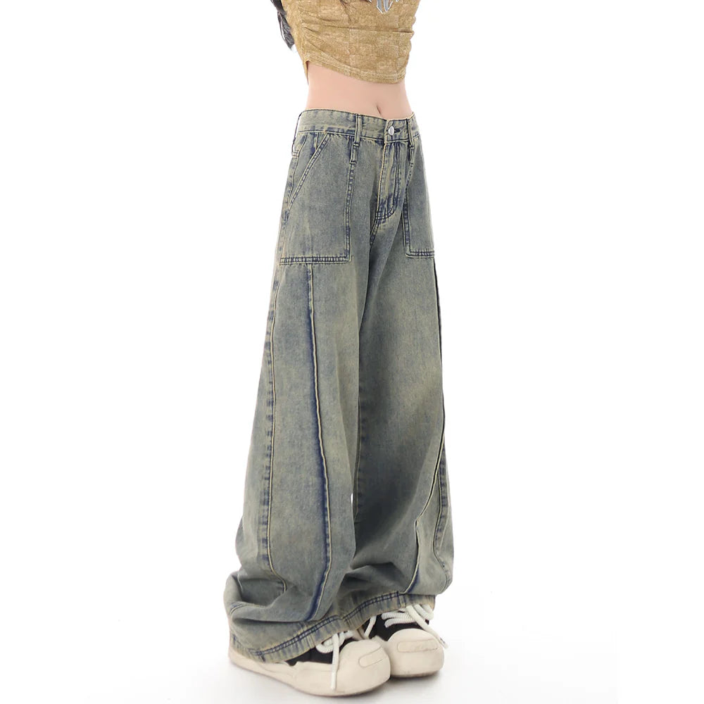 Muted Blue Baggy Wide Leg Jeans