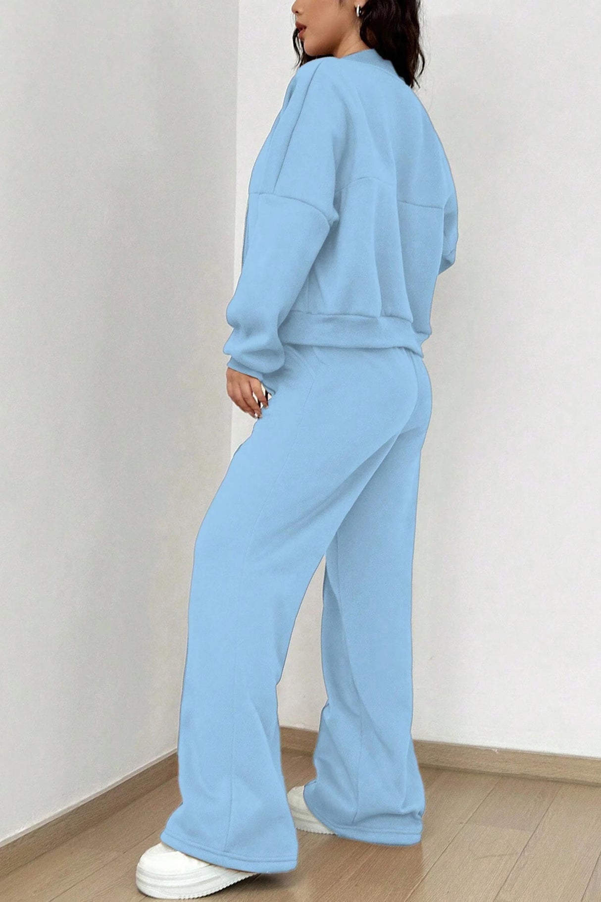 Zip-up Collarless‌ Cardigan Pants Set