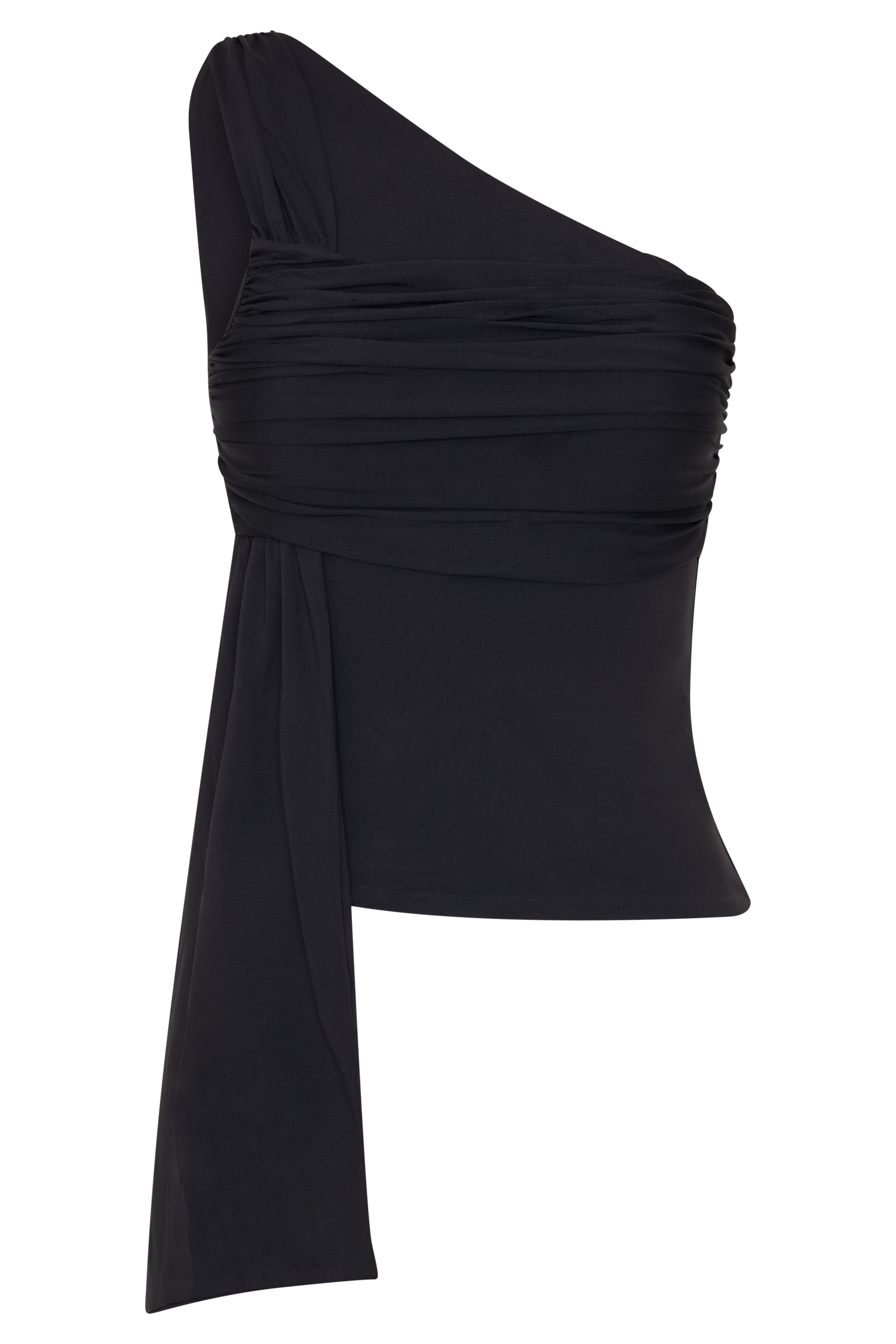 Black One Shoulder Recycled Nylon Top With Drape