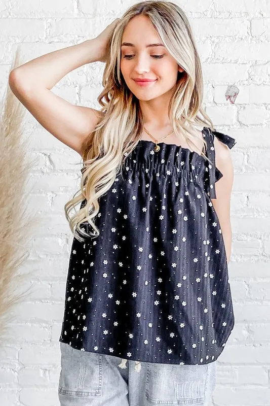 Polka Dot Print Ruffle Tank Top