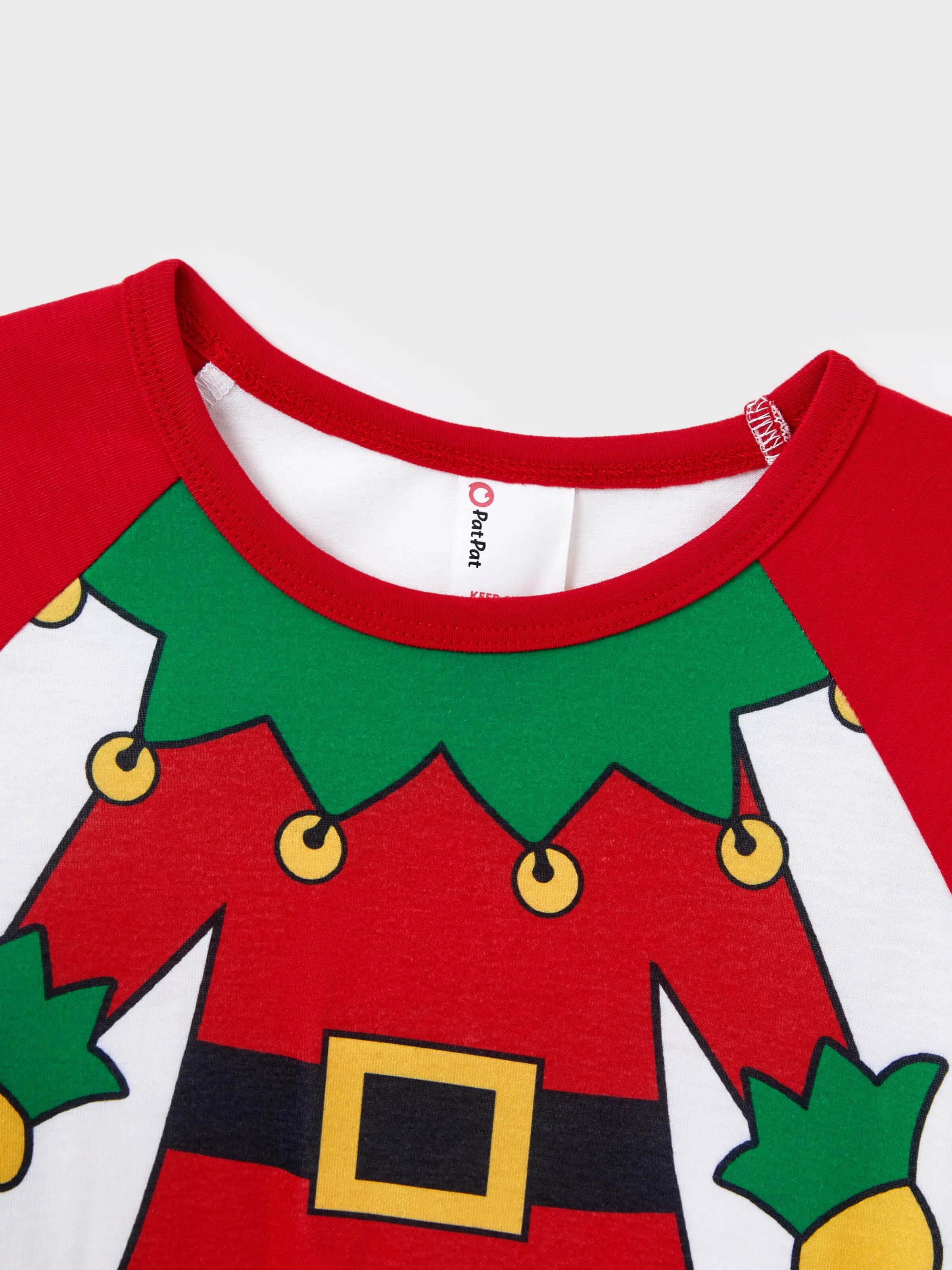 Christmas Matching Family Pajamas Set Christmas Elf Print PJS with Christmas Socks Red