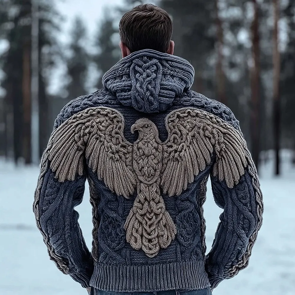 Men's Viking Tribal Eagle Celtic Chunky Hooded Sweater