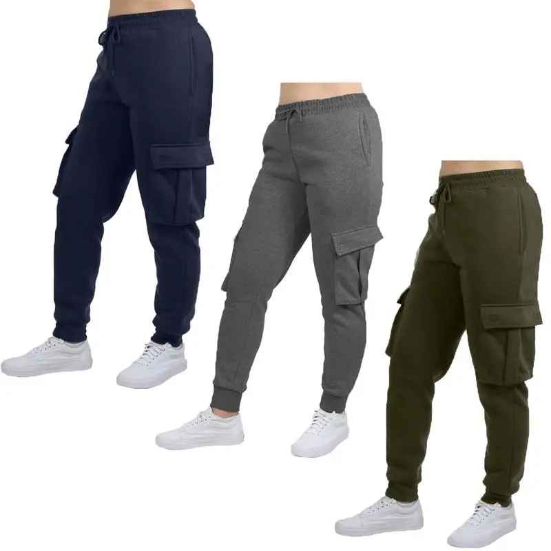 3-Pack Women's Fleece Lined Cargo Jogger Sweatpants