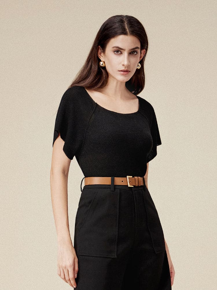 Linen & Lyocell Square Neck Casual Basic Top