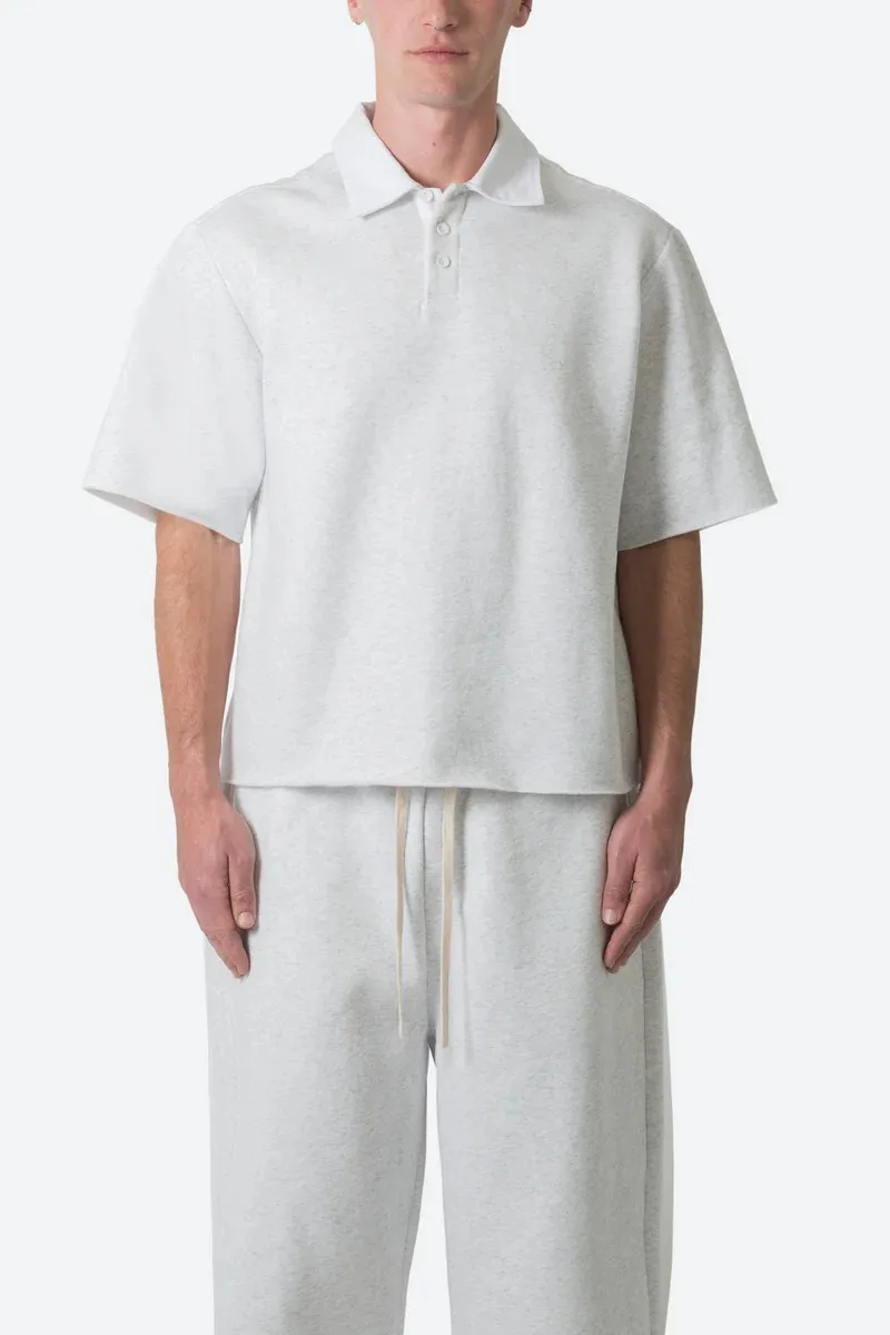 FLEECE OVERSIZED POLO WHITE SHIRT