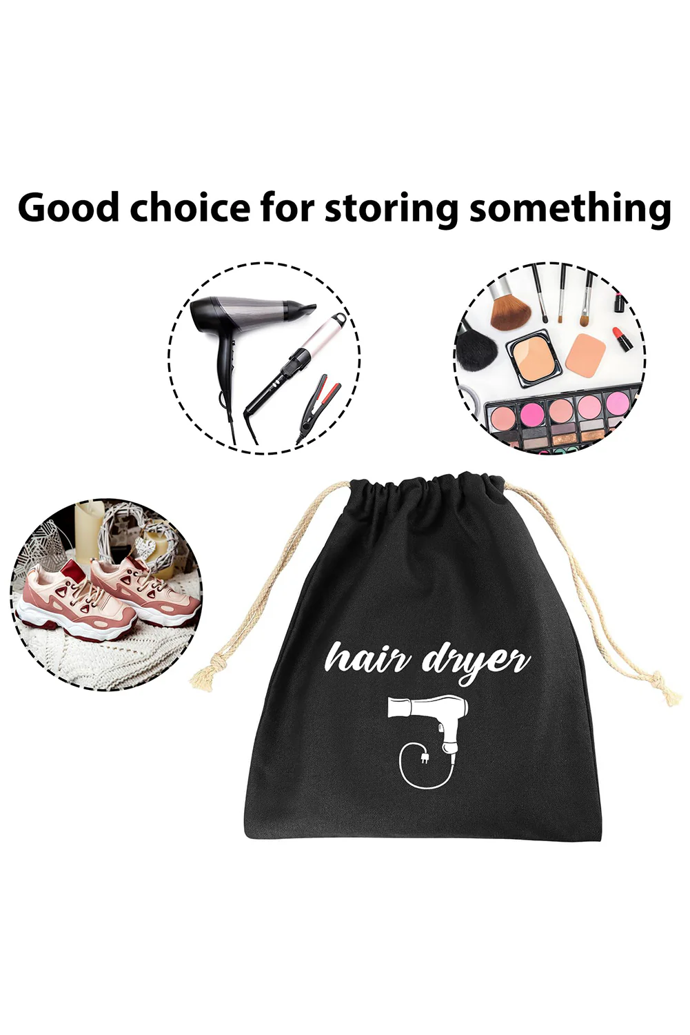 Black Canvas Drawstring Large Storage Bag