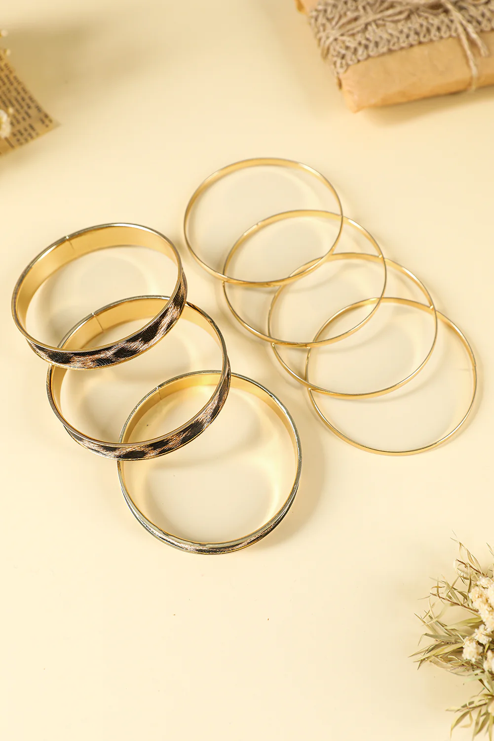 Gold Leopard Print Alloy Multi Layered Bangle Bracelet