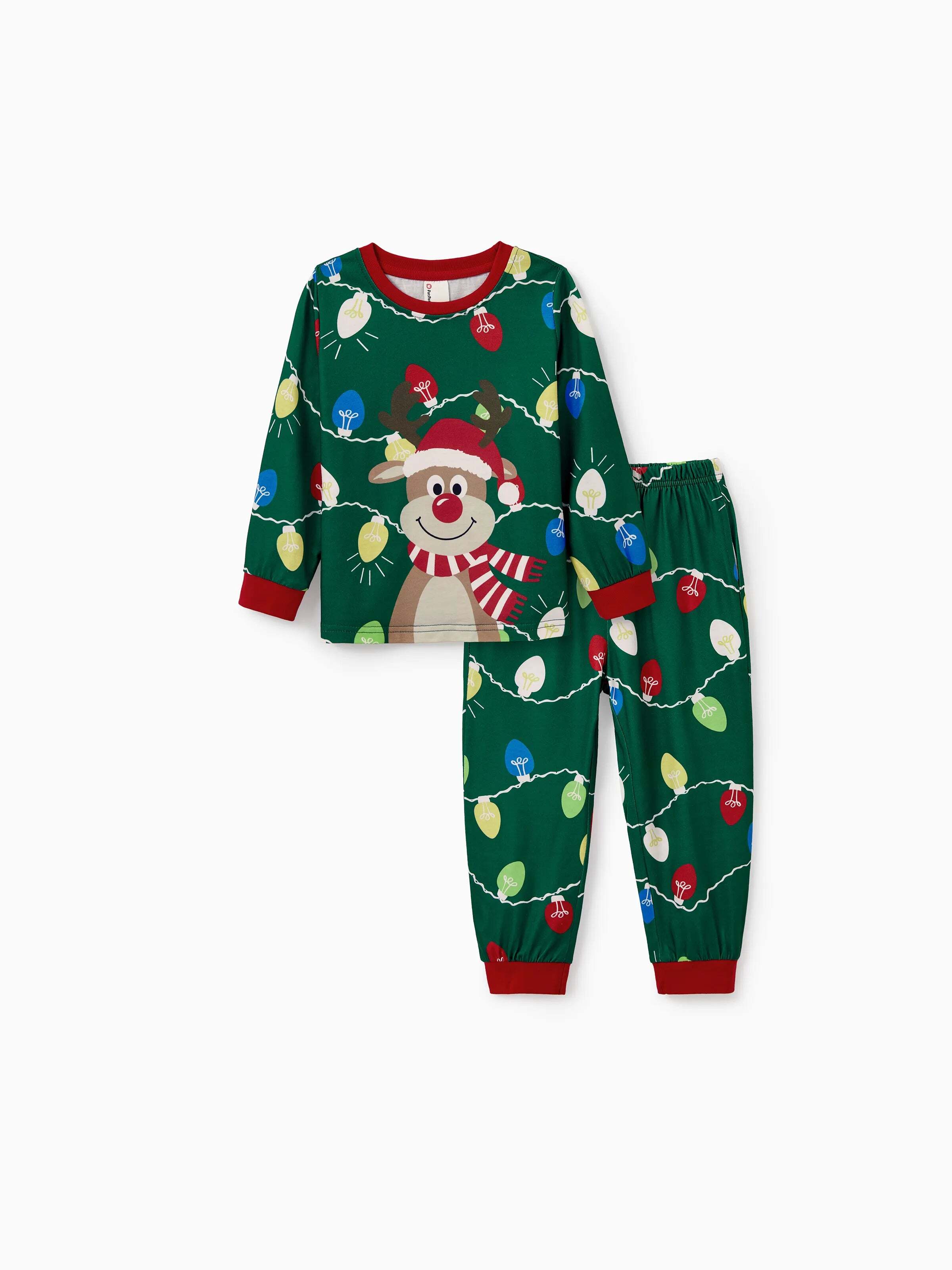 Christmas Matching Family Pajamas Set Reindeer Green Print PJS with Christmas Socks Green