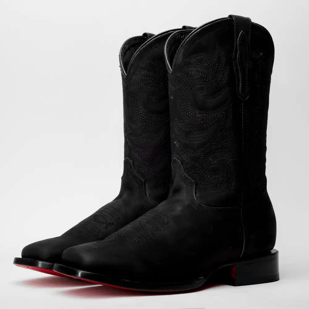 Matte Black Nobuck Leather Boots - Square Toe