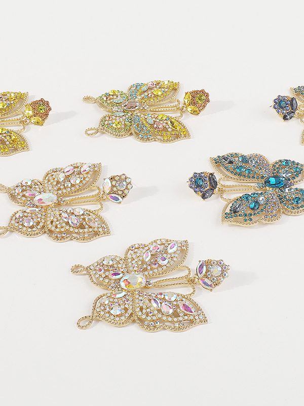 Butterfly Shape Rhine Stones Drop Earrings