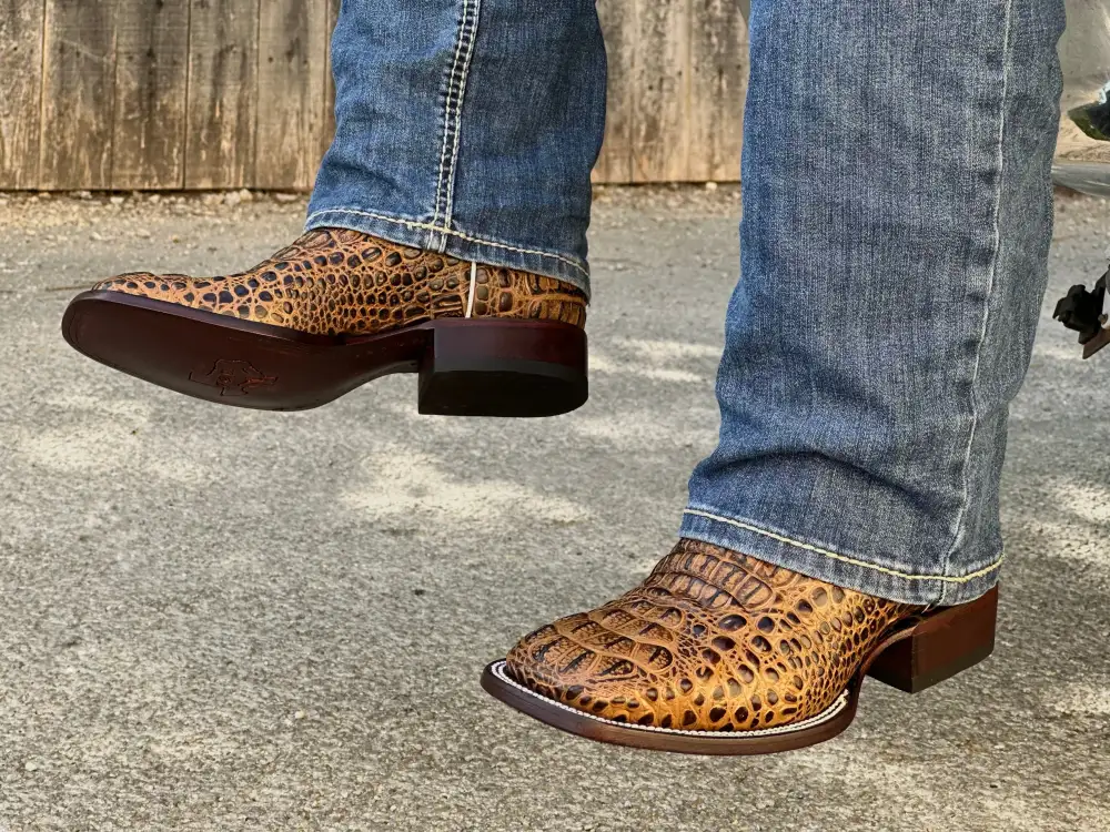 Mens Honey Crocodile Leather Boots With Brown Shaft