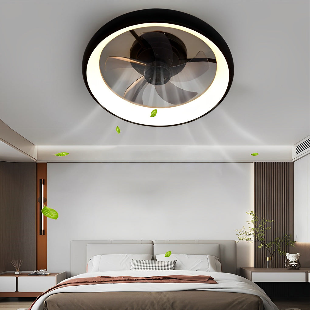 Round Stepless Dimming LED Black Minimalist Bladeless Ceiling Fans