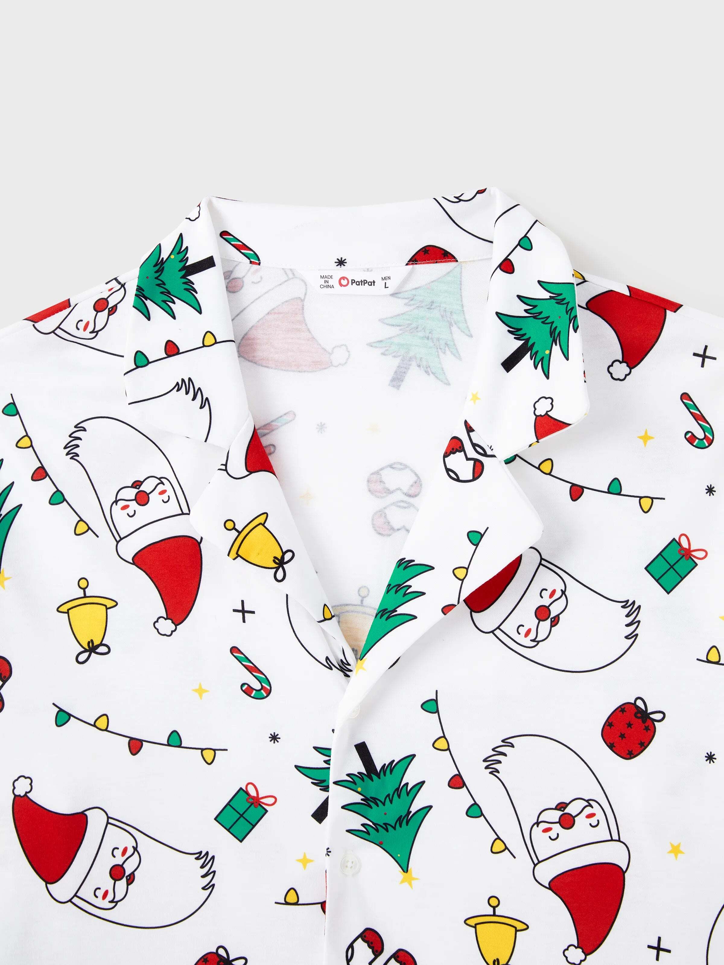 Christmas Family Matching Colorful Festival Theme Print Long Sleeve Pajamas Sets with Christmas Socks White