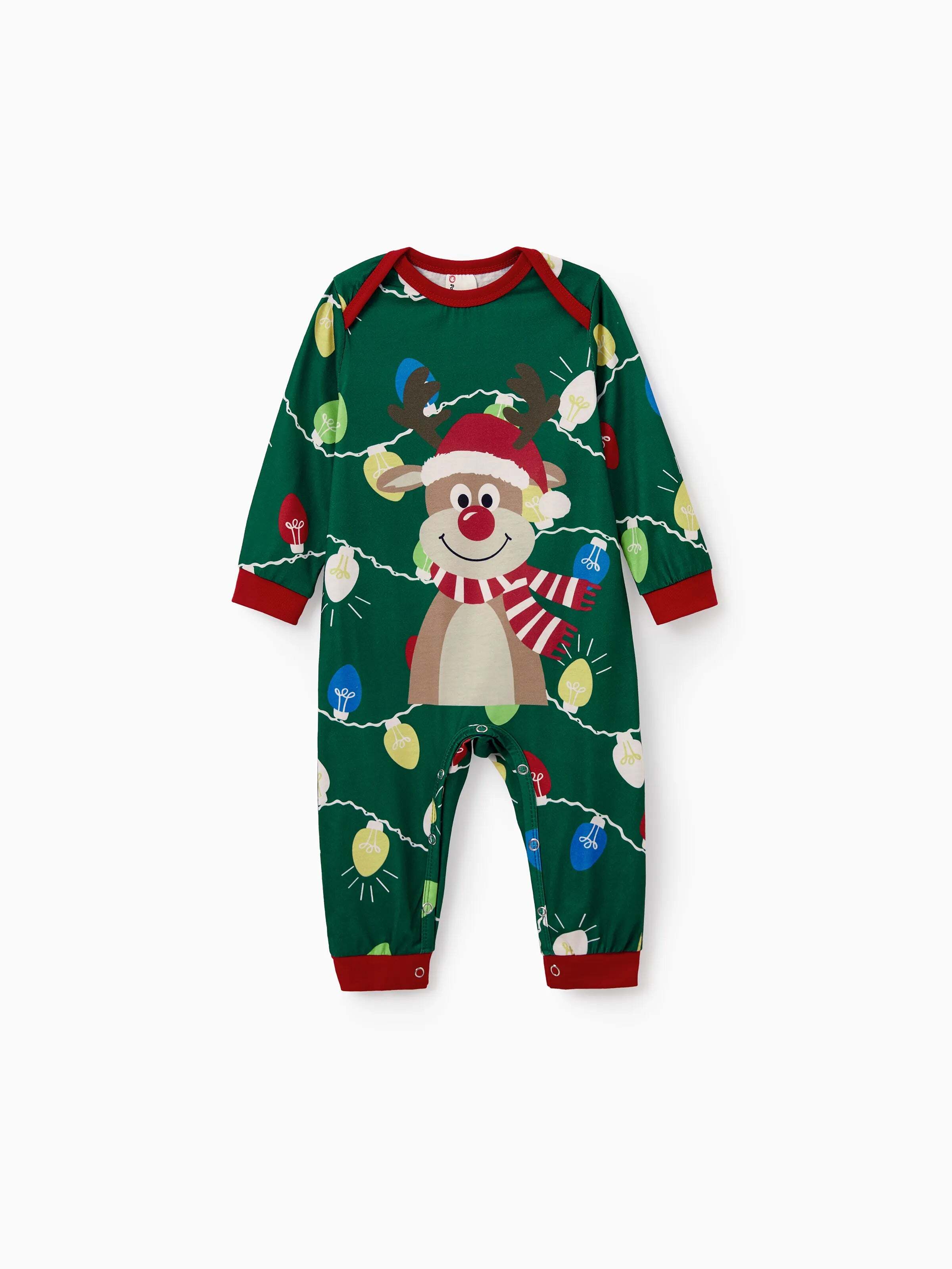 Christmas Matching Family Pajamas Set Reindeer Green Print PJS with Christmas Socks Green