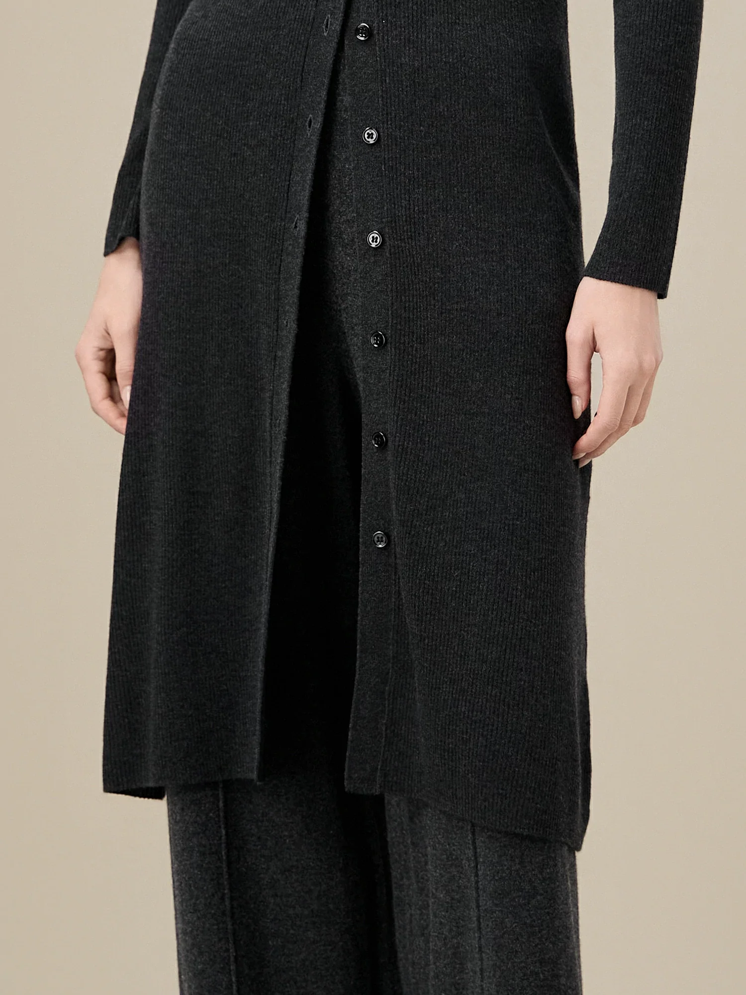 Silk & Wool Long Sleeve Button Down Knit Dress