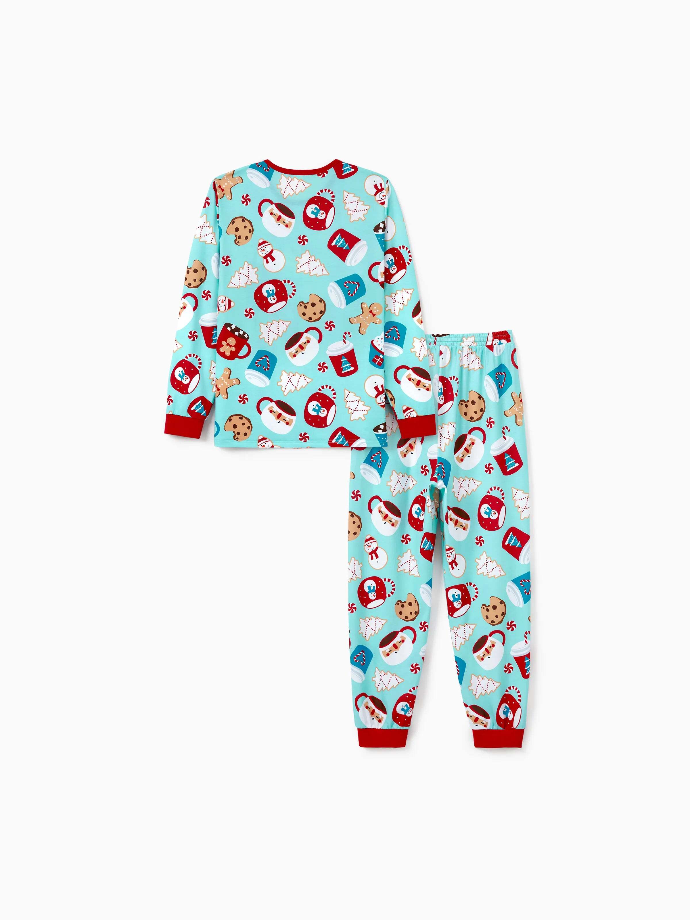 Christmas Matching Family Pajamas Set Gingerbread Print Blue and Red PJS with Christmas Socks Light Blue