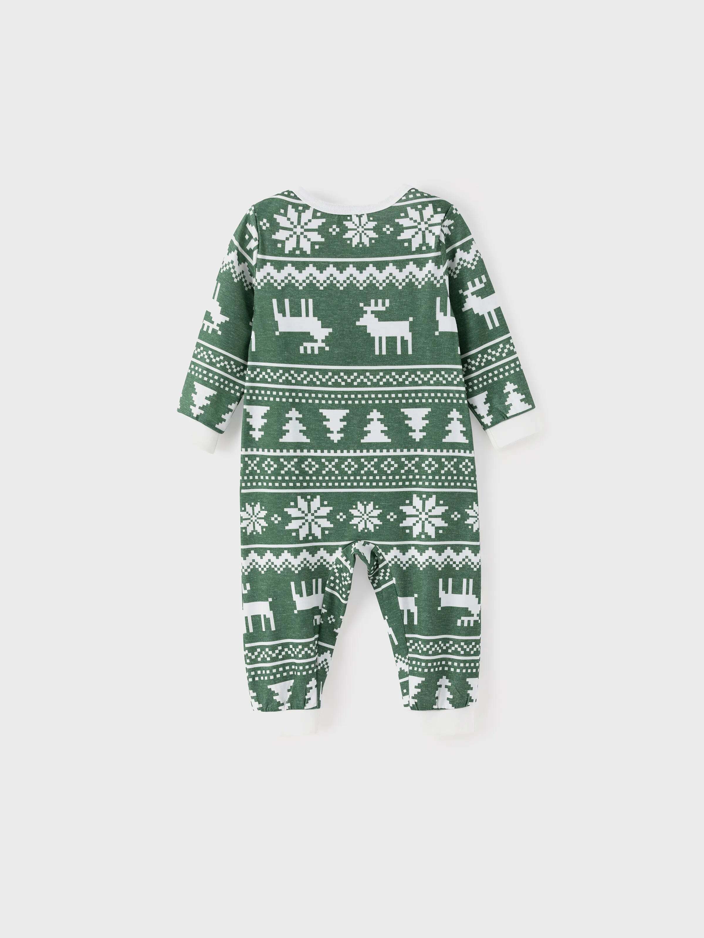 Christmas Matching Family Pajamas Set Reindeer and Snowflake Green Print PJS with Christmas Socks Dark Green