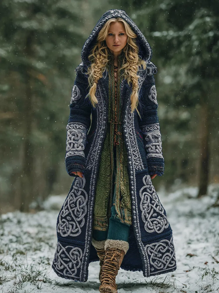 Women's Celtic Knot Irish Art Hooded Knit Cardigan