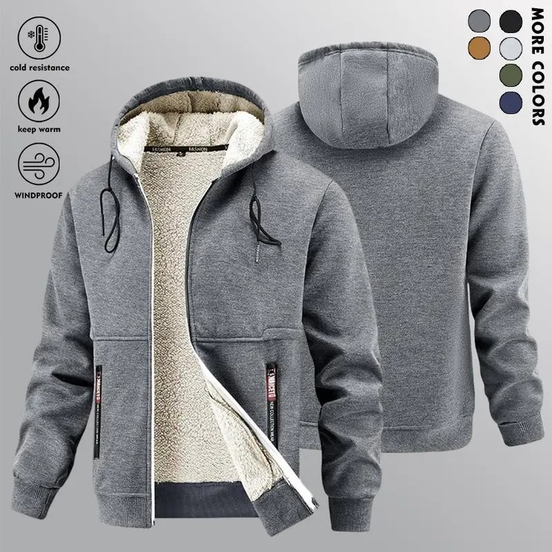 Men's Winter Thick Sherpa Zip-Up Hooded Jacket