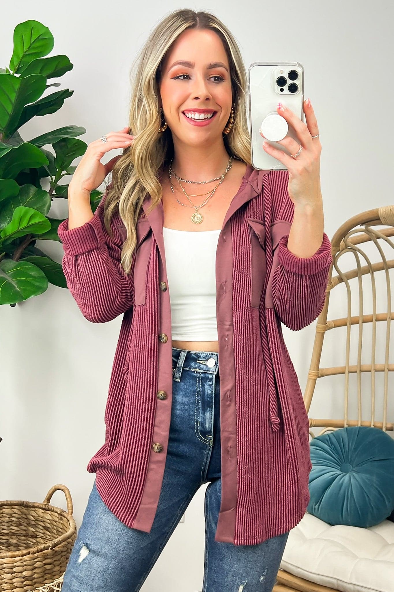 Saturday Satisfaction Ribbed Hooded Shacket