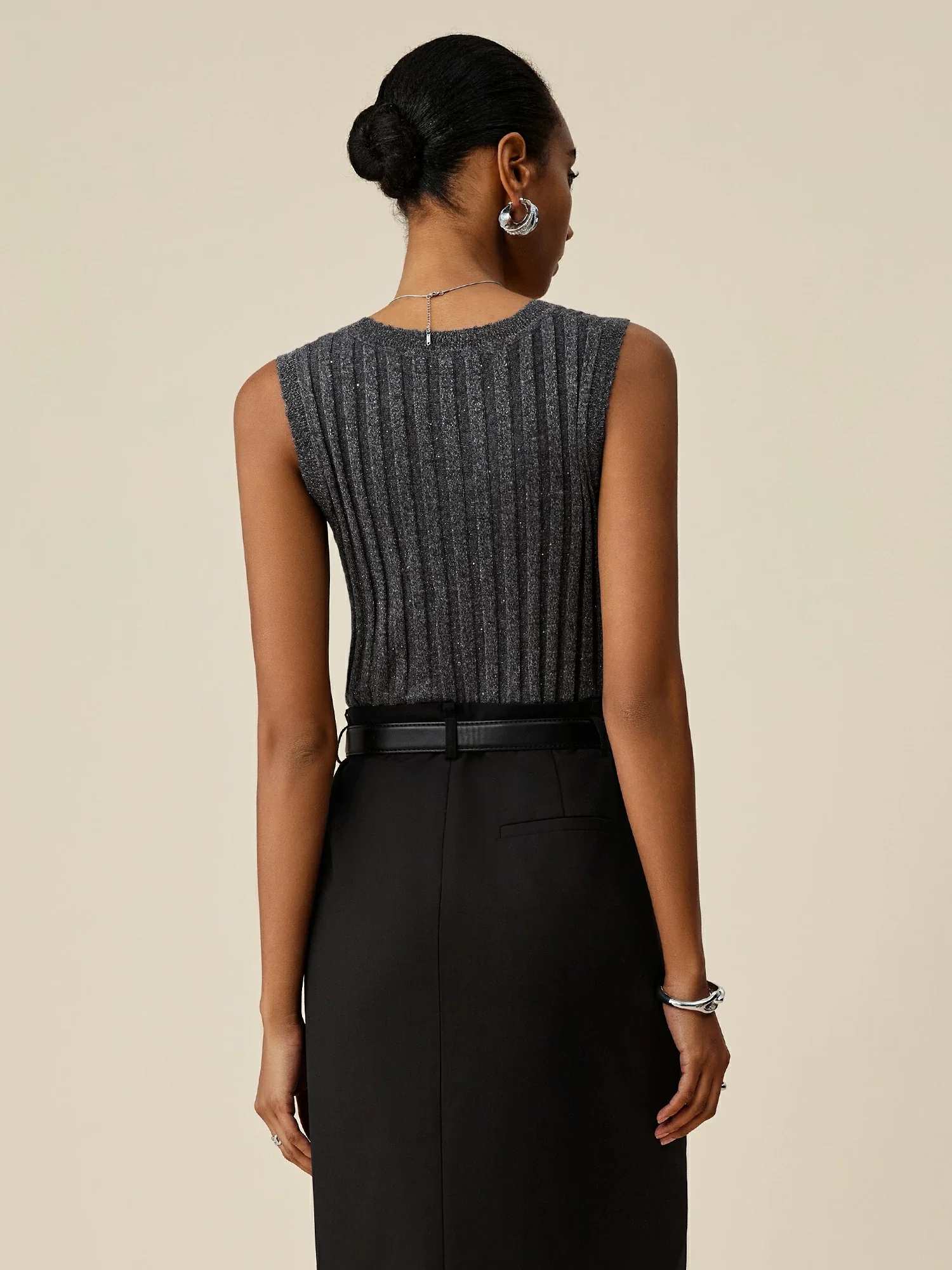 Wool U-Neck Sequin Knitted Vest