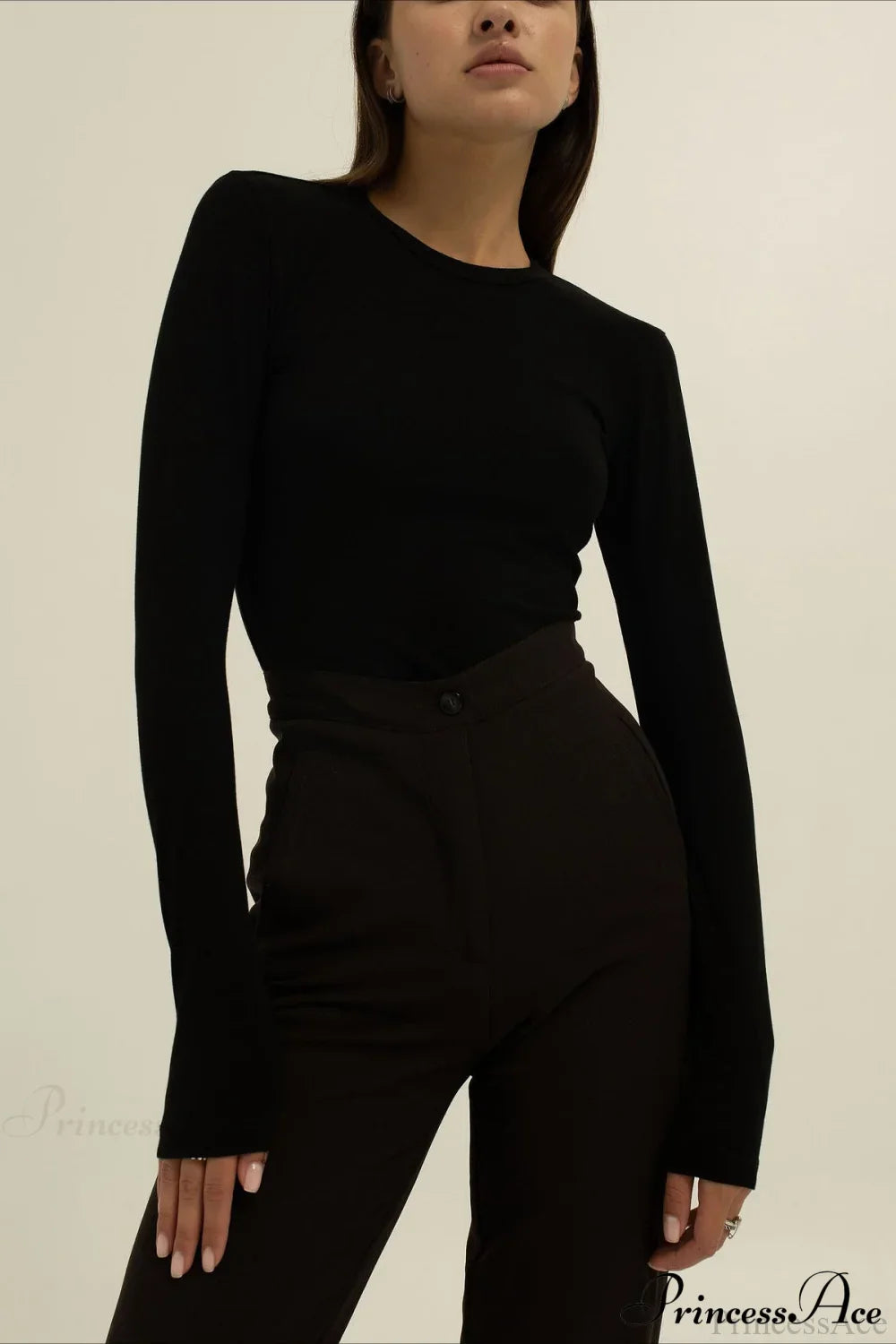 Plain Classic Solid Crew Slim Slim Crew Neck Long Sleeve Tee