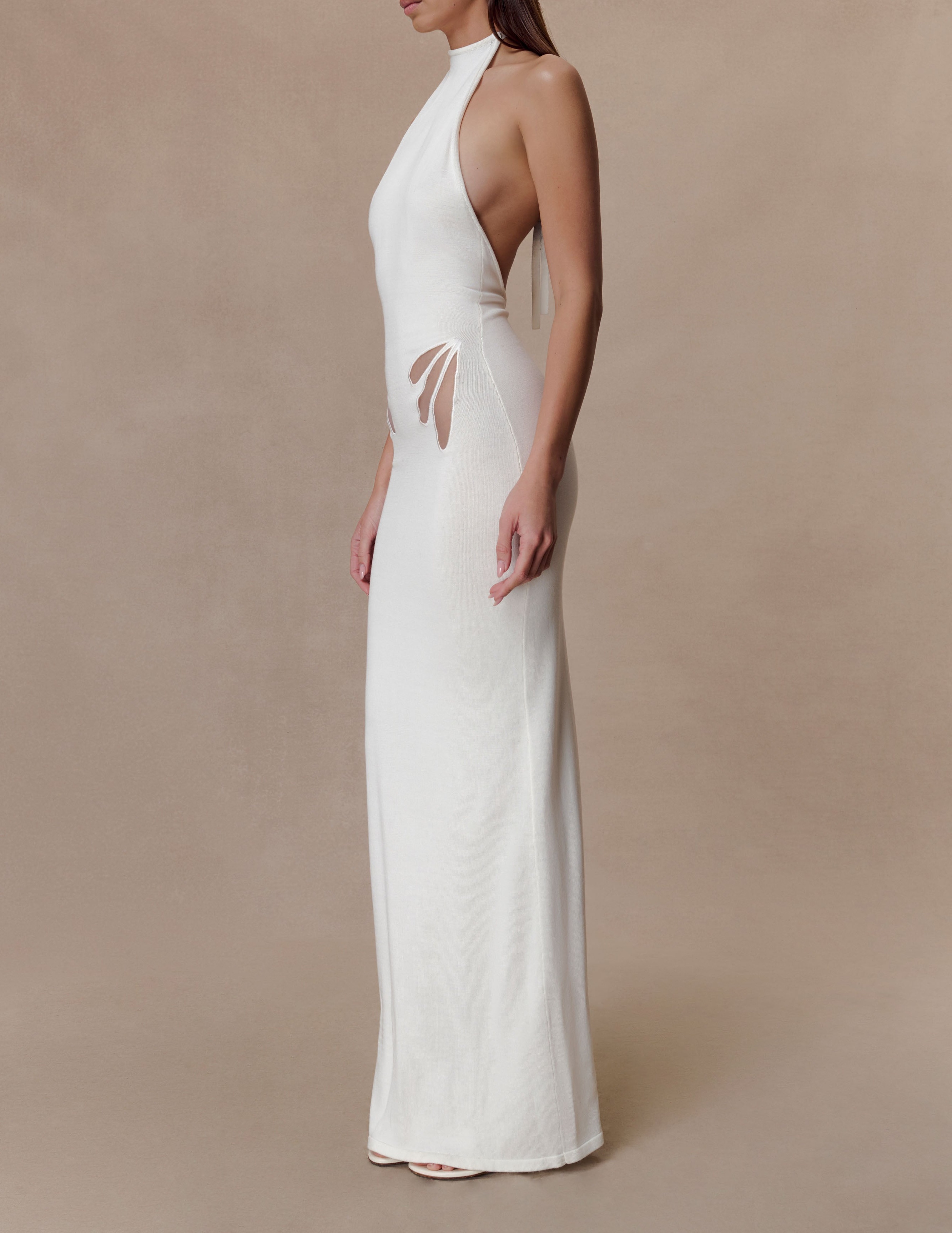 White Knit Halter Maxi Dress