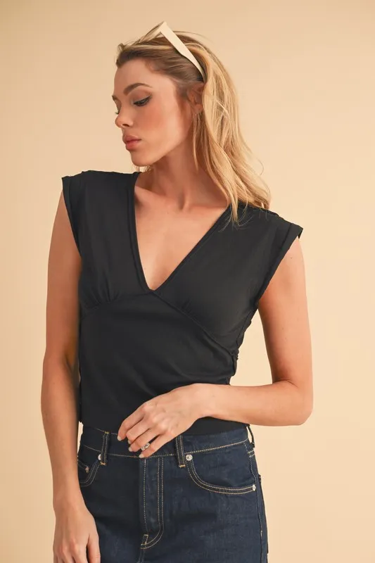V-Neck Cap Sleeve Cropped Top