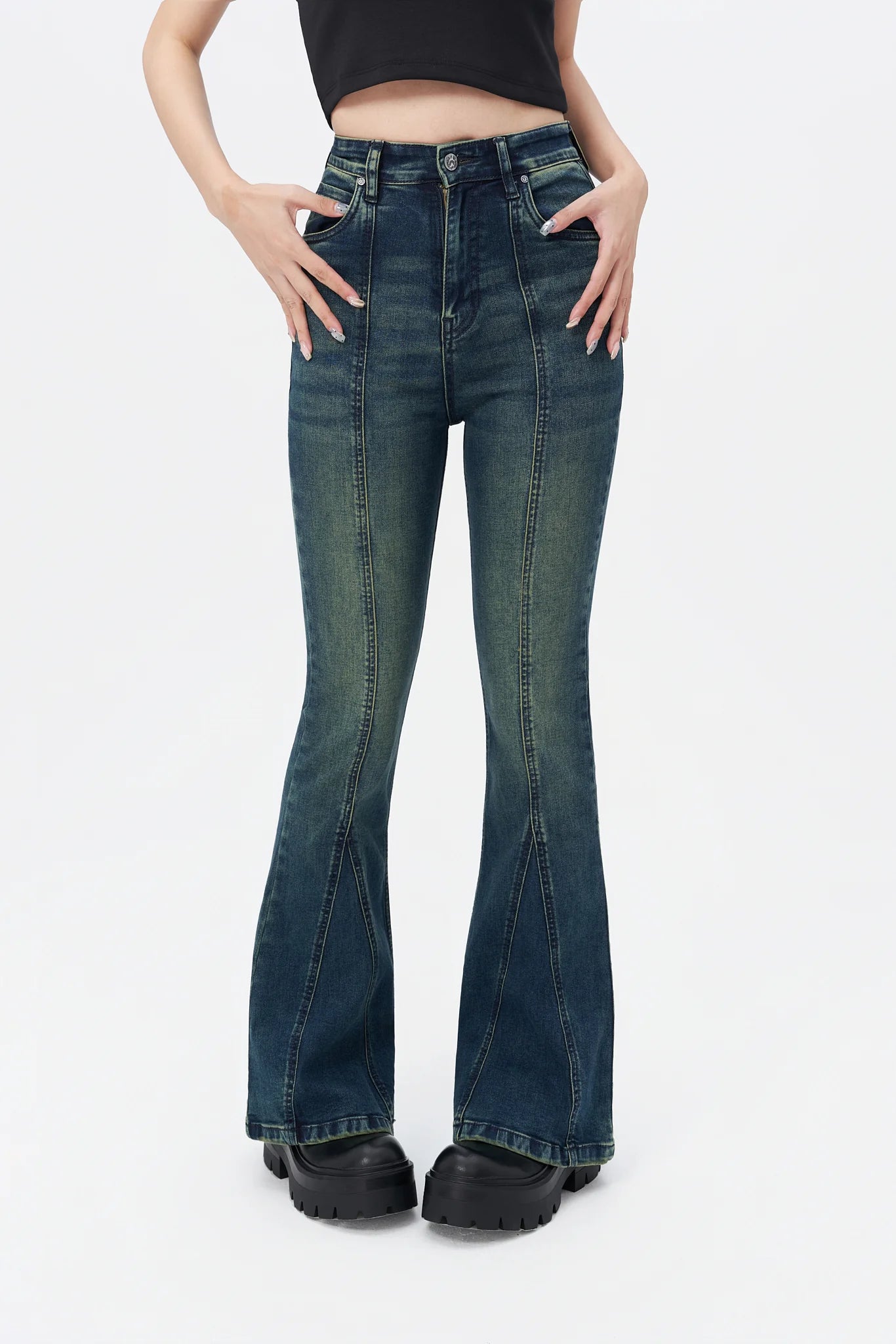 Bohemian Feels Raw Hem Stretch Flare Jeans