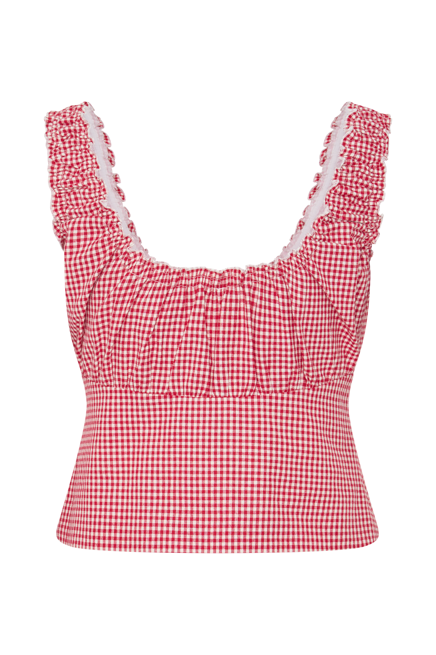 Gingham Sleeveless Ruched Top