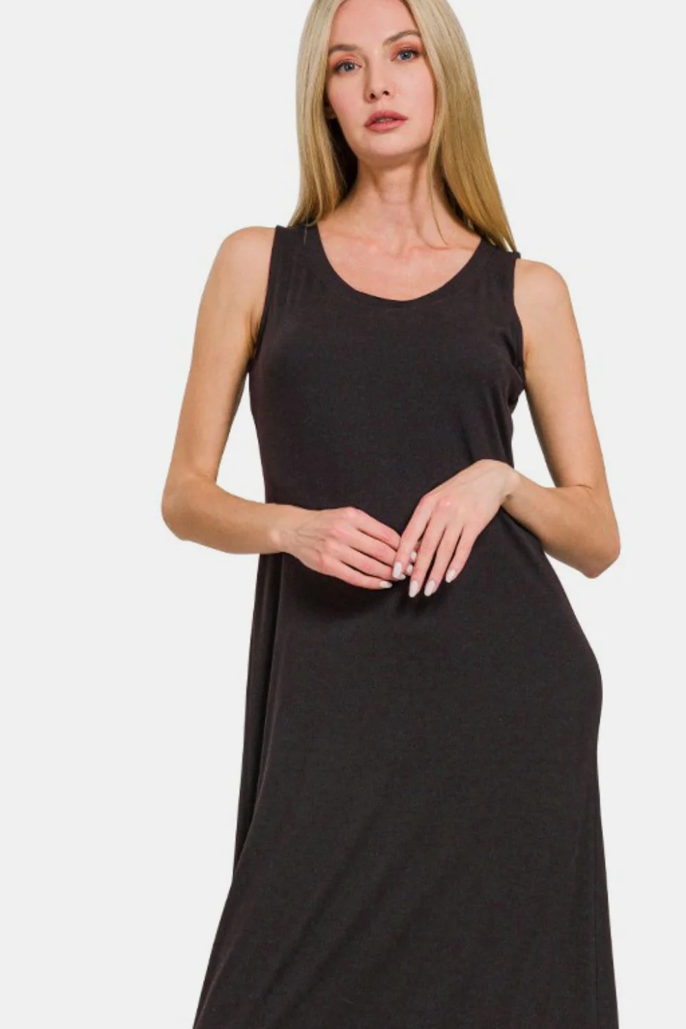 Scoop Neck Wide Strap Tank Dress