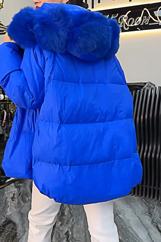 Women's Fashion Solid Color Fur Hooded Jacket