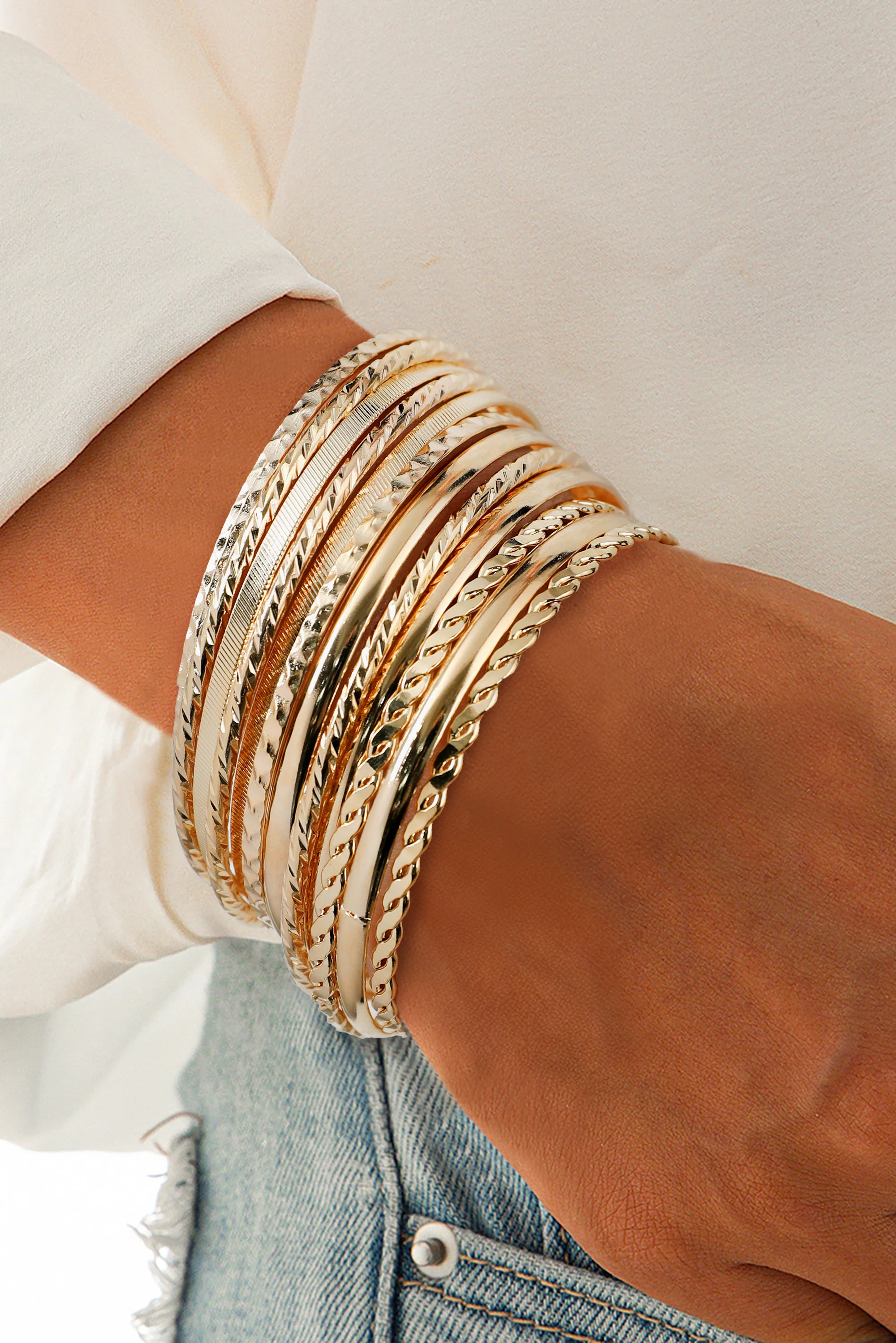 Gold Multi Piece Plated Alloy Bangle Bracelet