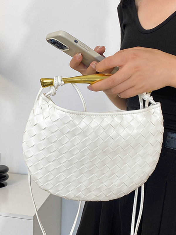 Geometric Split-Joint Woven Zipper Handbags Bags