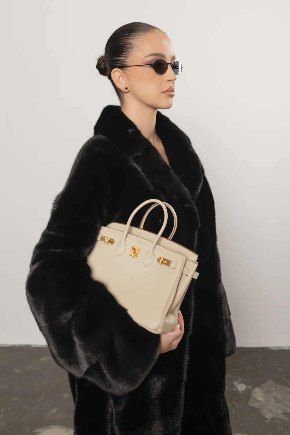 Palton din Blană Naturală de Vizon, Femei, Diamond Black 417