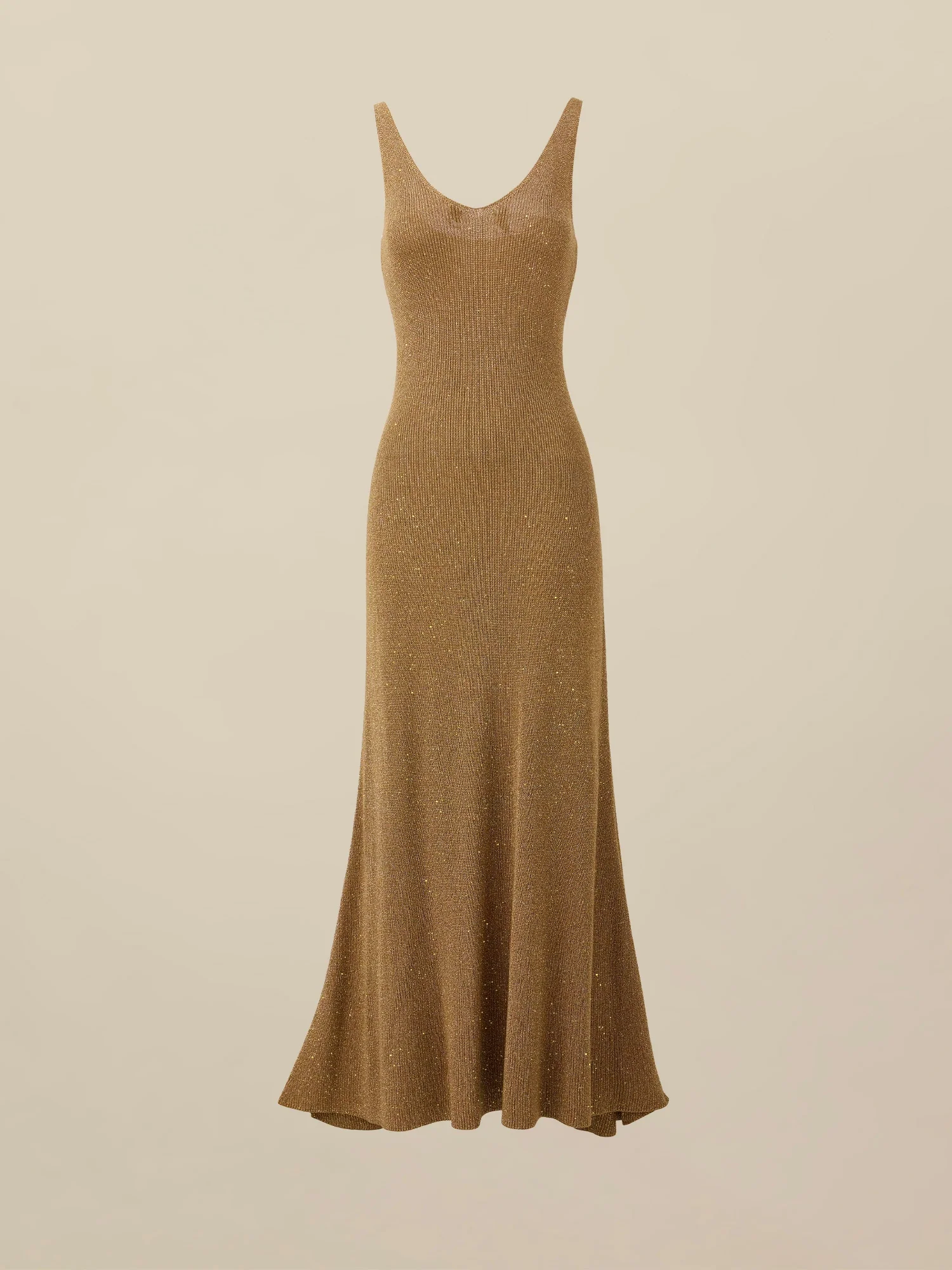 V-Neck Halter Metallic Maxi Dress