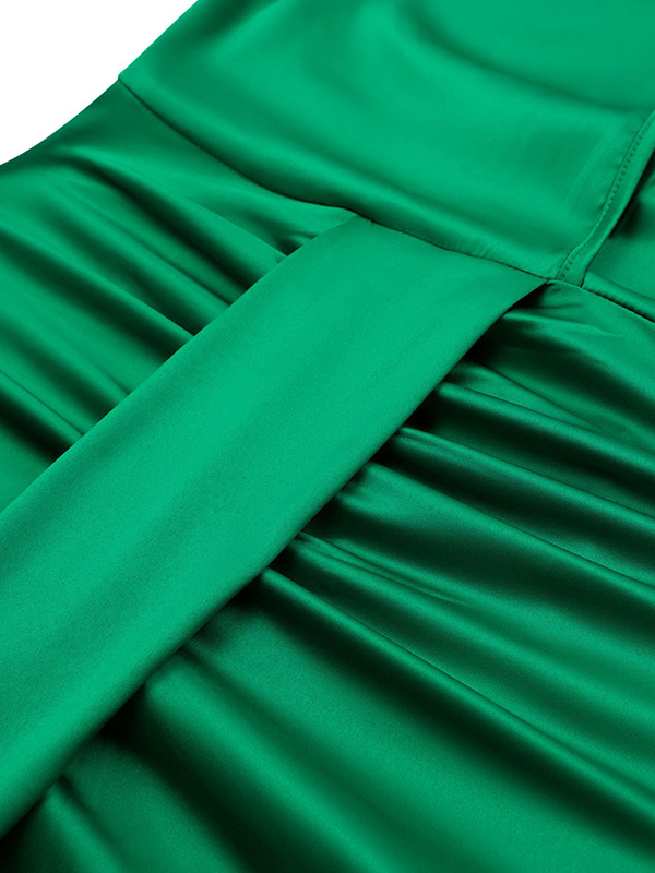 Hollow Pleated Solid Color Split-Joint Loose Sleeveless Stand Collar Midi Dresses