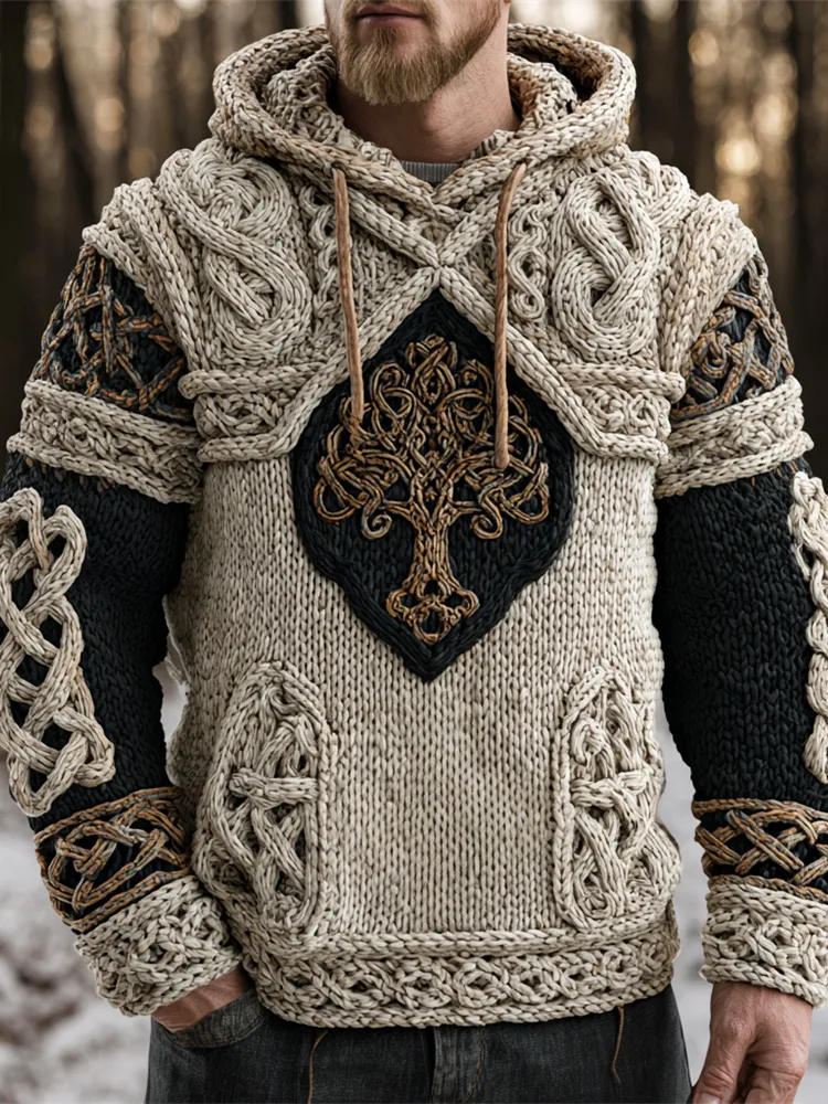 Viking Celtic Tree Knit Art Men's Hooded Sweater
