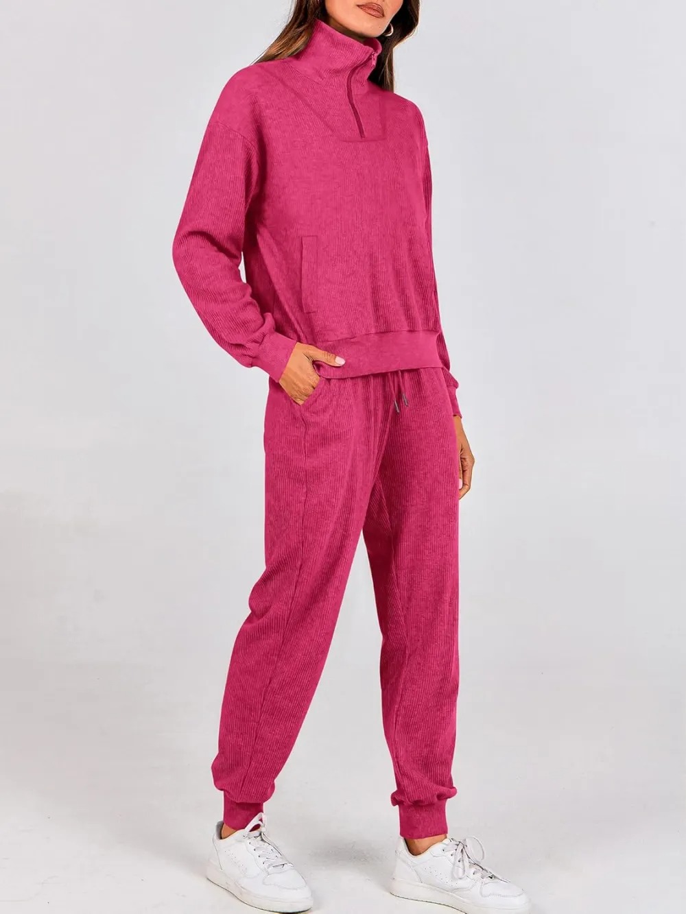 Women's Long Sleeve Half Zip Sweatshirt Sweatpants Lounge Set Sweatsuits with Pockets