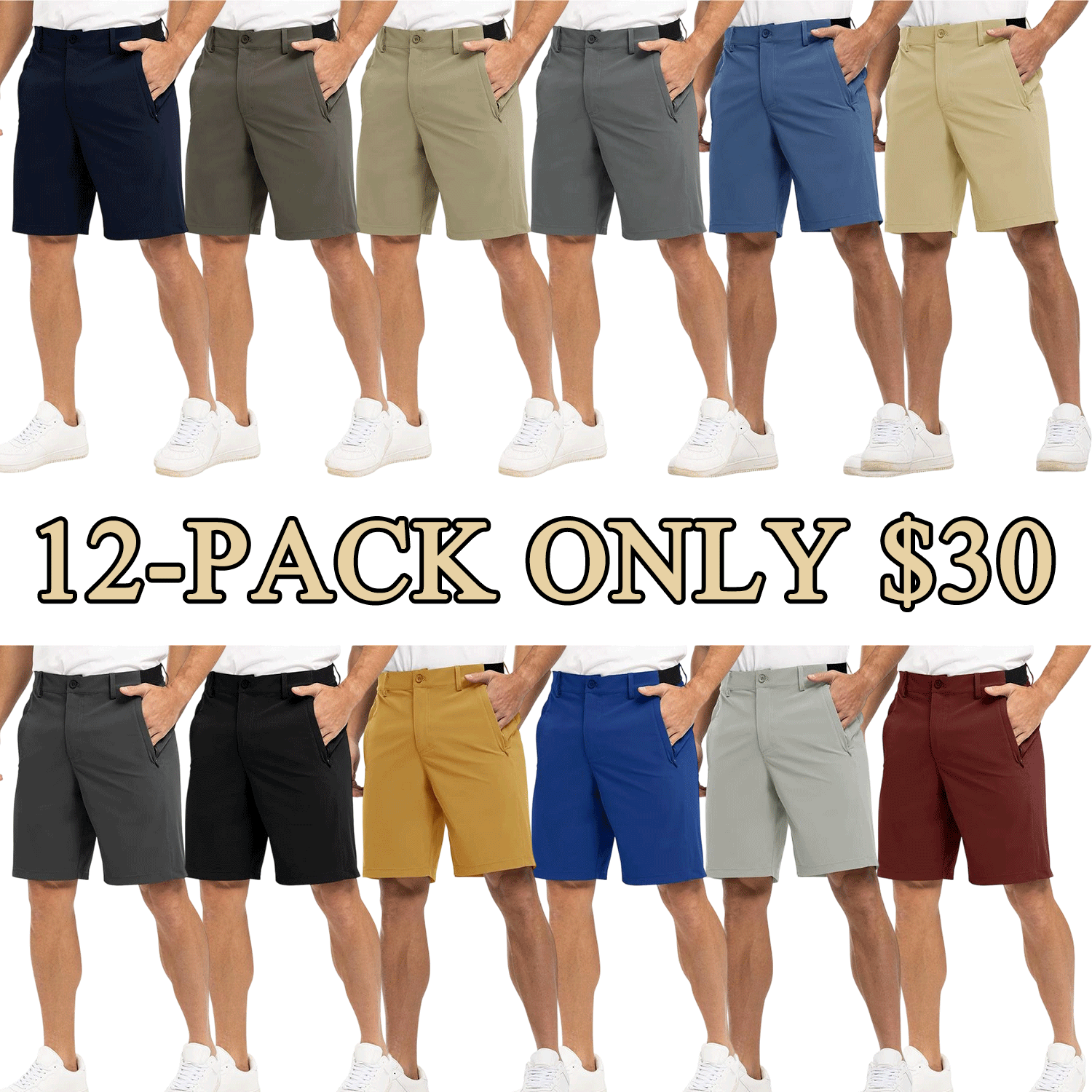 Men’s 9” Quick-Dry Stretch Golf & Work Shorts – Lightweight Casual Shorts with 3 Pockets