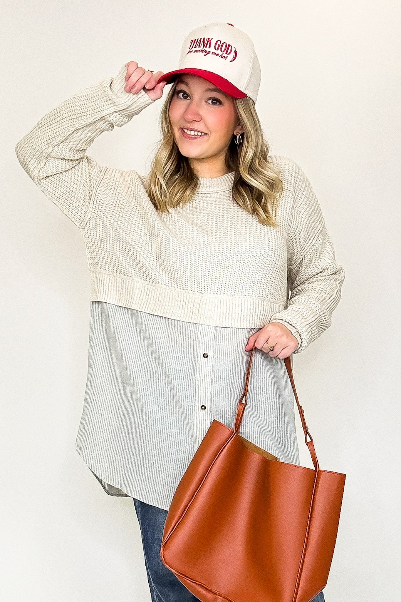 Split Seconds Knit and Button Down Top