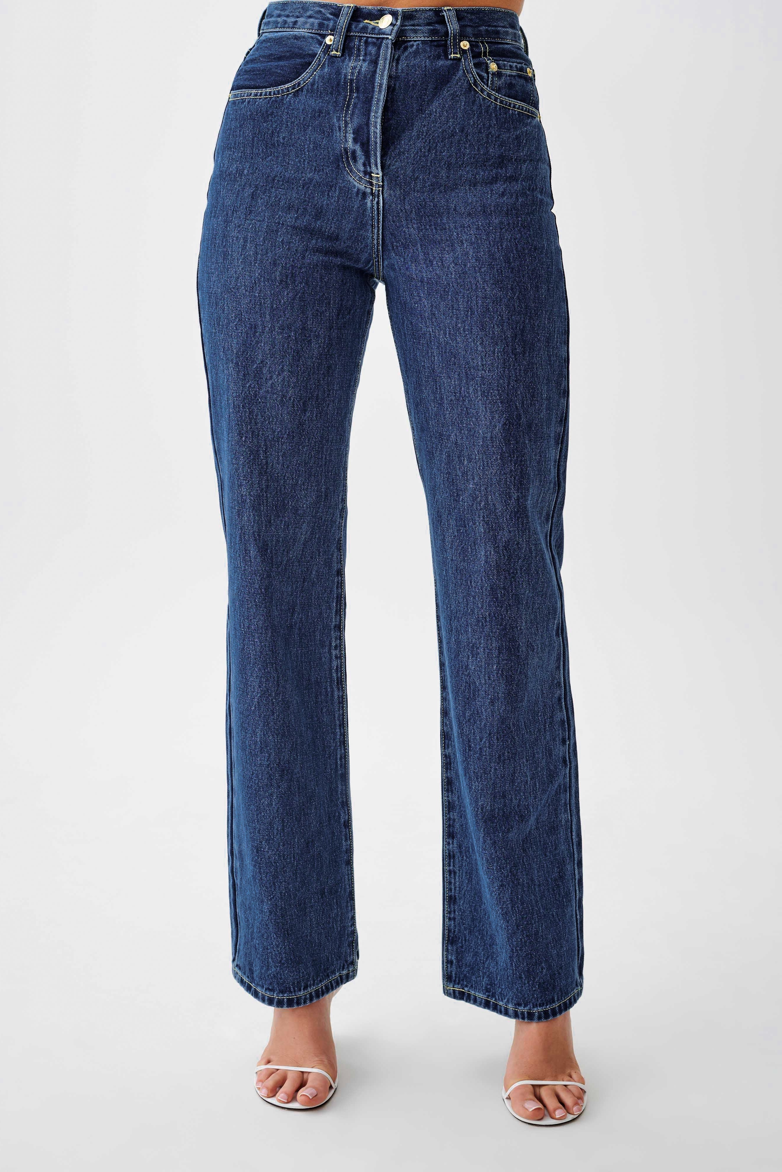 Blue High Waisted Straight Leg Jeans